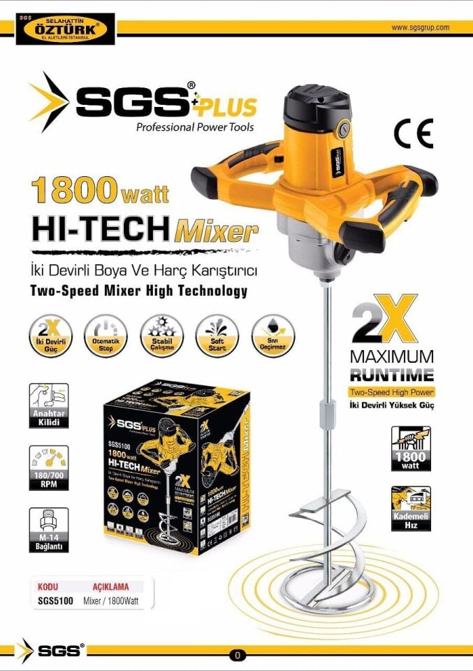 SGS 5100 MİXER İKİ DEVİRLİ KARIŞTIRICI 1800W