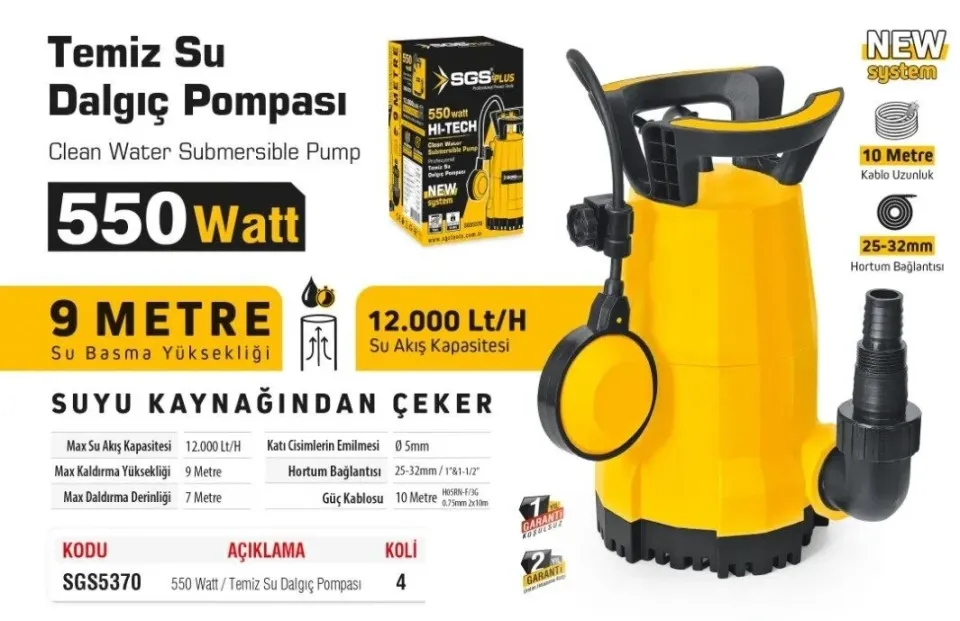 SGS 5370 TEMİZ SU DALGIÇ POMPASI 550W